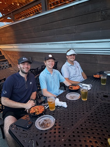 Players sharing drinks after a round